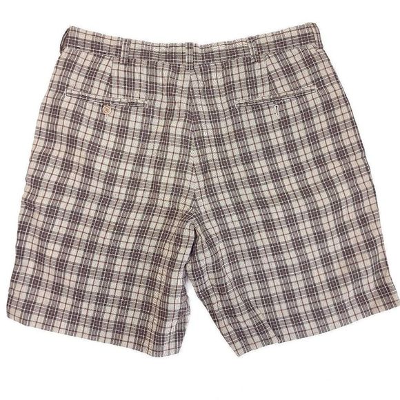Brooks Brothers Shorts Men's 34x9 Irish 100% Linen Gingham Plaid Brown EUC - Picture 5 of 6